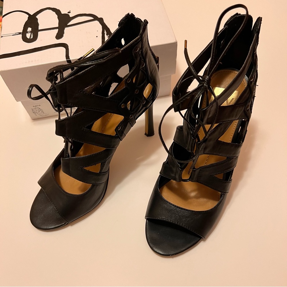 Dolce Vita Black Leather Safia Lace Up Stiletto Size 8